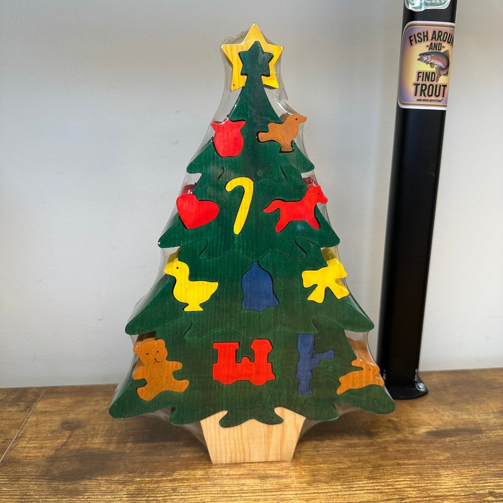 Vintage‎ Dept 56 Wooden Christmas Tree Puzzle Double Sided Holiday Decor Green